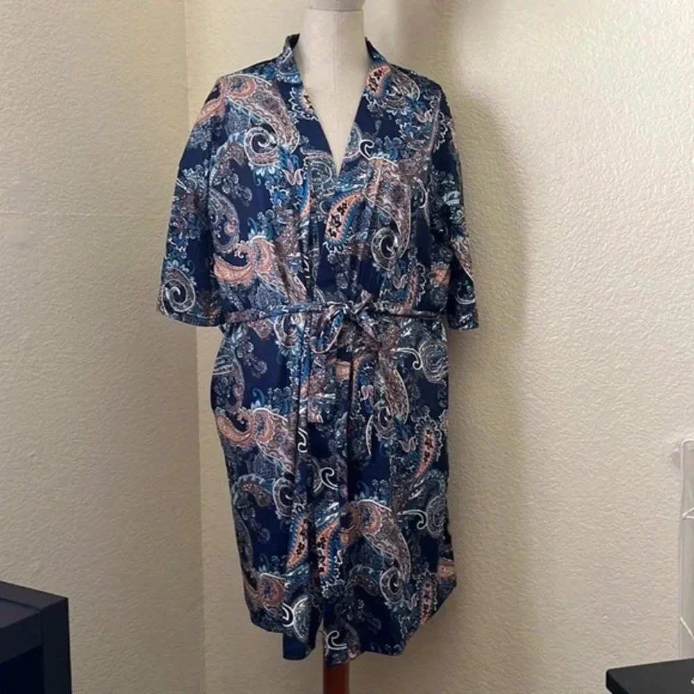 Adome Blue Paisley‎ Print Lightweight Robe
